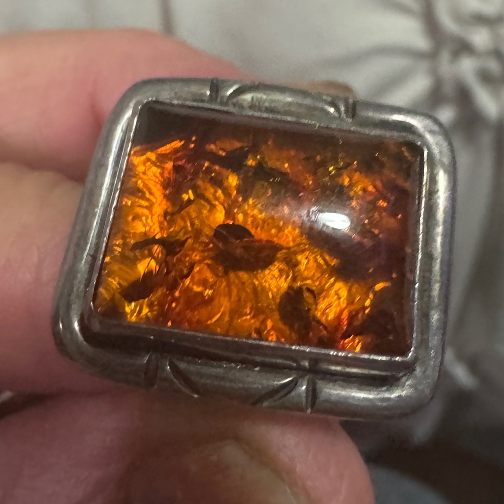 Amber and Silver Women's Ring - Picture 3 of 5
